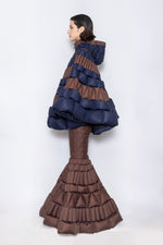 RAXXY CLASSIC COLOR-BLOCKED CASUAL HOODED GOOSE DOWN CAPE