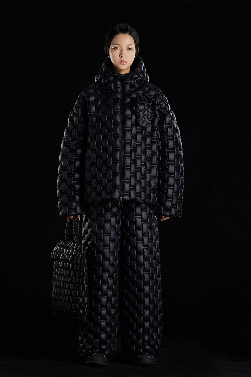 5-DIMENSIONAL GREAT WALL PATTERN HOODED GOOSE DOWN JACKET