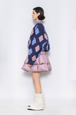 RAXXY FIREWORKS QUILTED CHECK PATTERN V-NECK GOOSE DOWN SWEATER