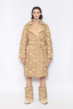 RAXXY QUILTED STRIPE LONG-LENGTH LAPEL GOOSE DOWN COAT