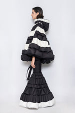 RAXXY CLASSIC COLOR-BLOCKED CASUAL HOODED GOOSE DOWN CAPE