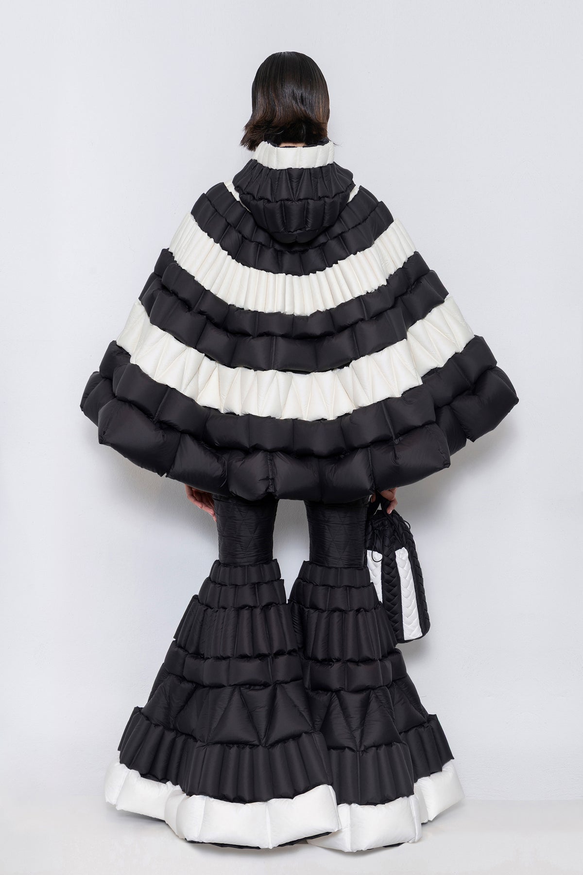 RAXXY CLASSIC COLOR-BLOCKED CASUAL HOODED GOOSE DOWN CAPE