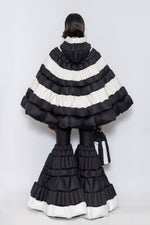 RAXXY CLASSIC COLOR-BLOCKED CASUAL HOODED GOOSE DOWN CAPE