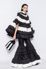 RAXXY CLASSIC COLOR-BLOCKED CASUAL HOODED GOOSE DOWN CAPE