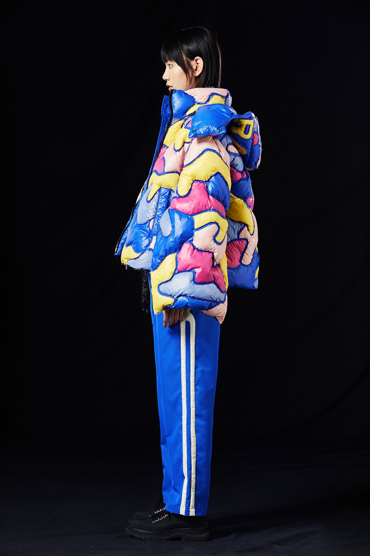 OVERSIZED OCEAN CAMOUFLAGE PAPER-CUT CRAFT GOOSE DOWN JACKET