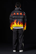 “BURNING" PAPER-CUT CRAFT FLAME SILHOUETTE GOOSE DOWN JACKET