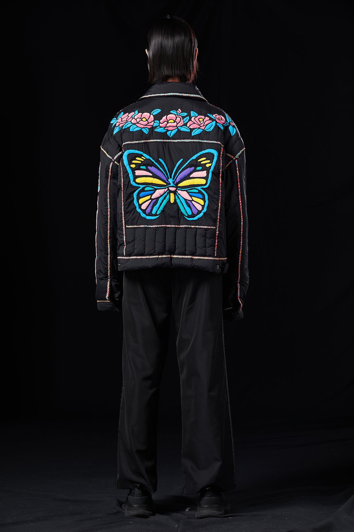 CHINESE FLOWER&BUTTERFLY PAPER CUTTING CRAFT RAXXY DENIM GOOSE DOWN JACKET