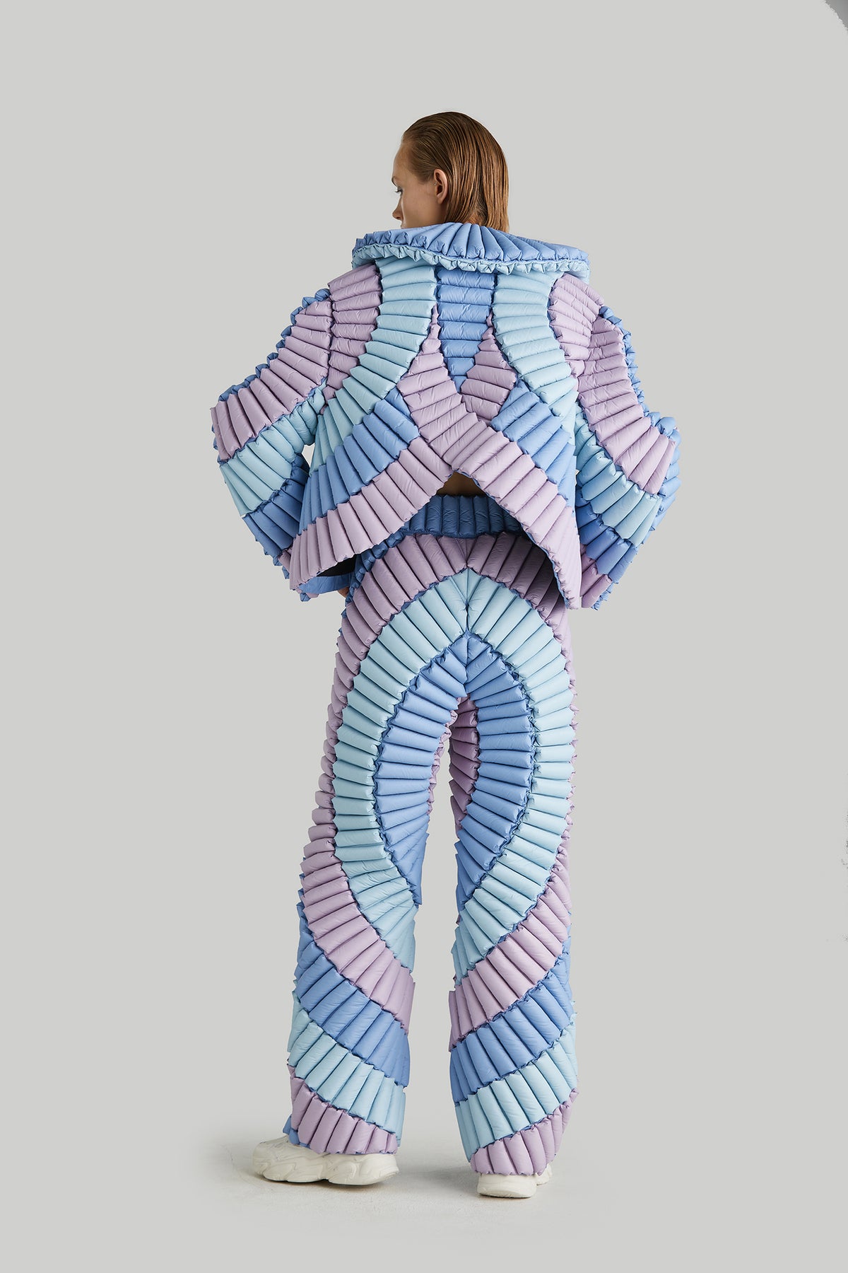 COLOUR PLANT STEM AND LEAF VEINED LAPEL GOOSE DOWN JACKET