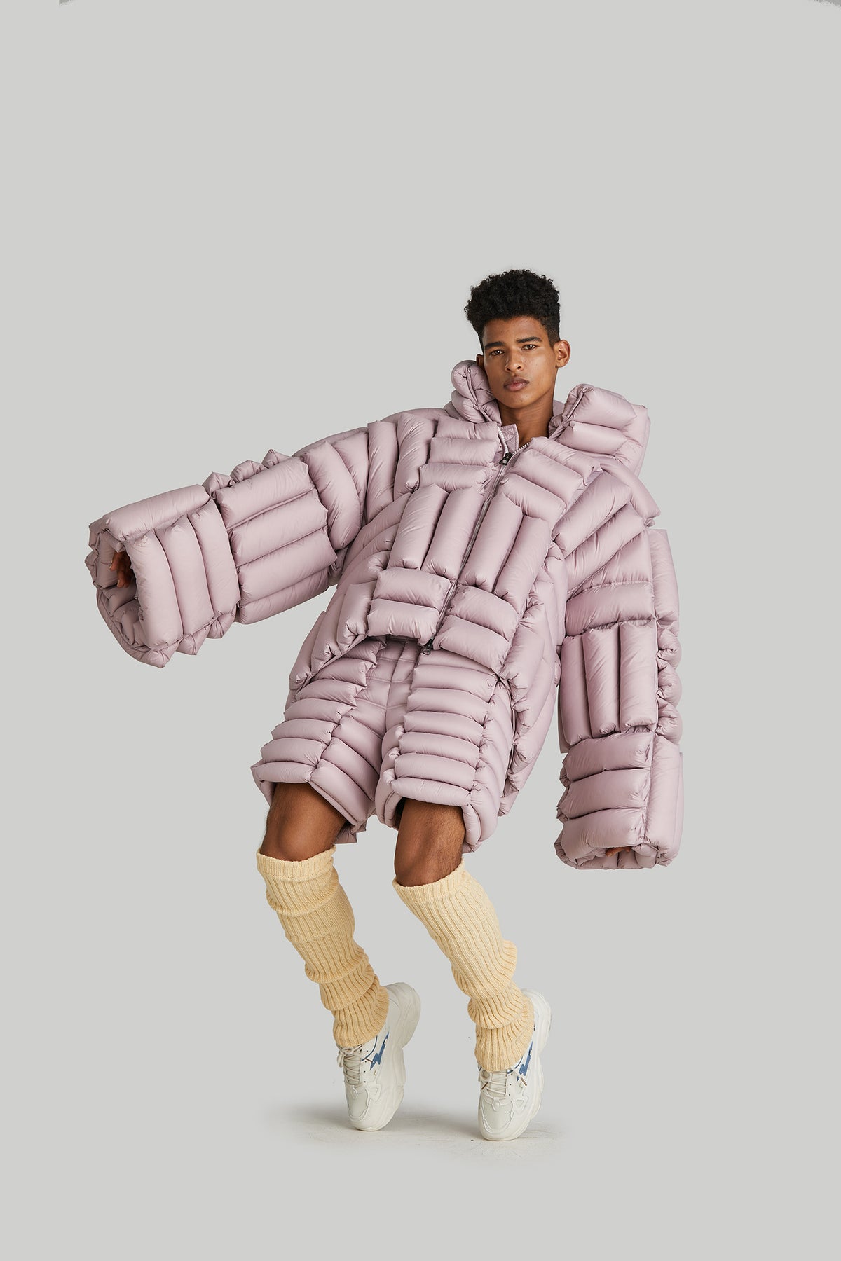 HORIZONTAL CHECKERBOARD OVERSIZED GOOSE DOWN COAT