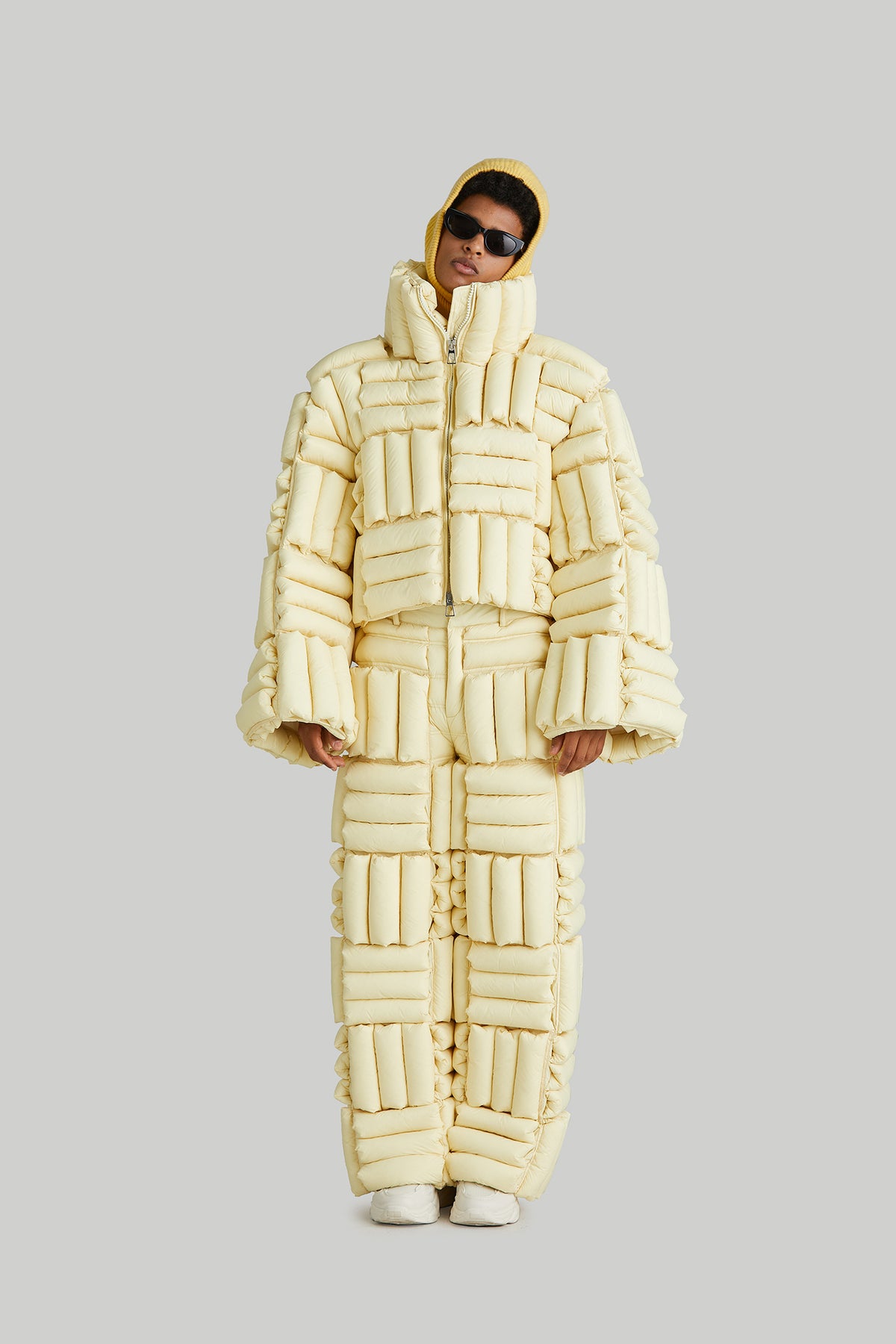 HORIZONTAL CHECKERBOARD GOOSE DOWN JACKET
