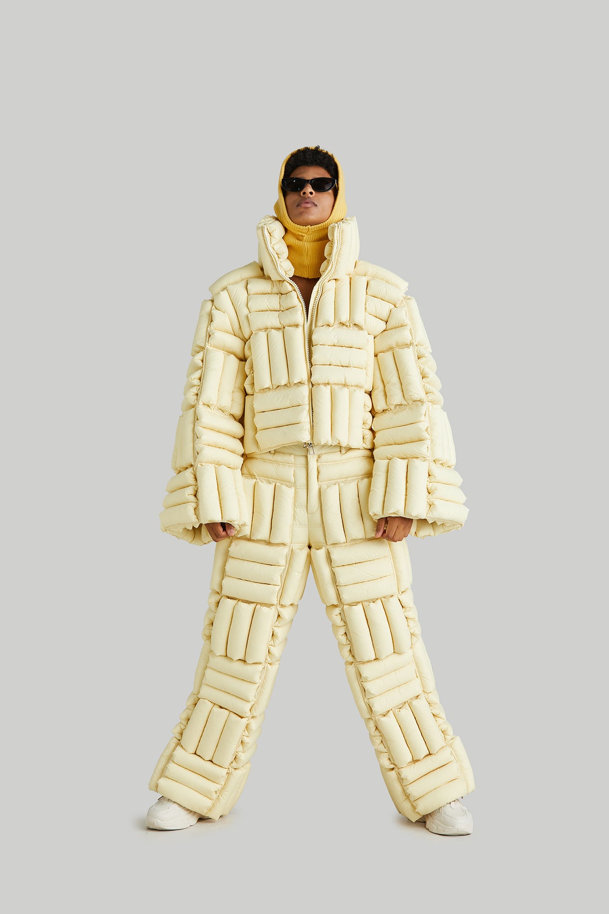 HORIZONTAL CHECKERBOARD GOOSE DOWN JACKET