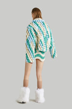 COLOR STRIPED KNIT GOOSE DOWN CREWNECK SWEATER