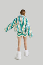 COLOR STRIPED KNIT GOOSE DOWN CREWNECK SWEATER