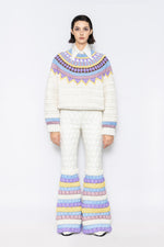 RAXXY “COLORFUL LEGEND” FAIR ISLE TEXTURE CREW NECK GOOSE DOWN SWEATER