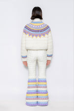 RAXXY “COLORFUL LEGEND” FAIR ISLE TEXTURE CREW NECK GOOSE DOWN SWEATER
