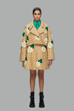 WOVEN TEXTURE FLOWER PATTERN DOWN JACKET
