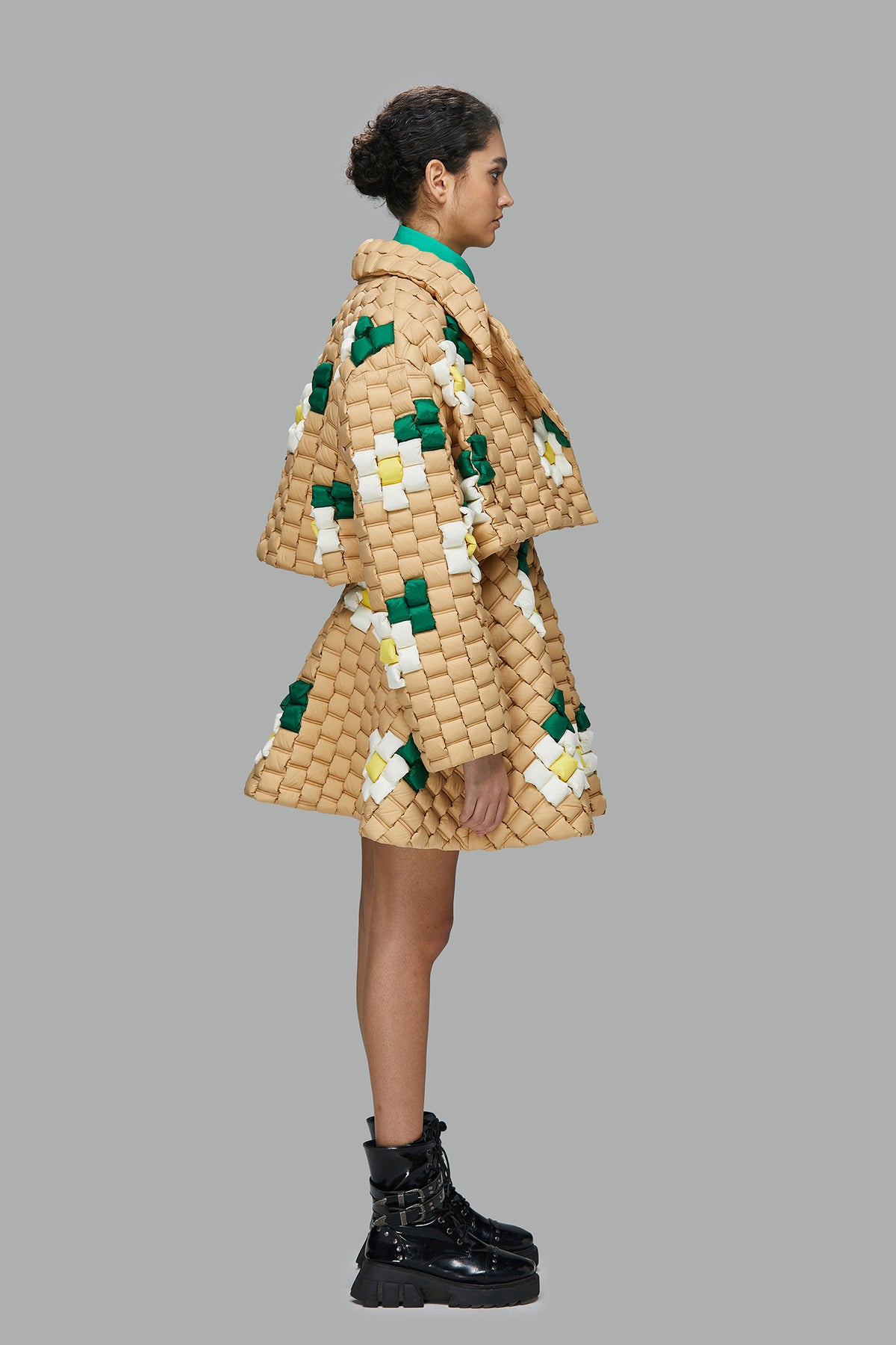 WOVEN TEXTURE FLOWER PATTERN DOWN JACKET