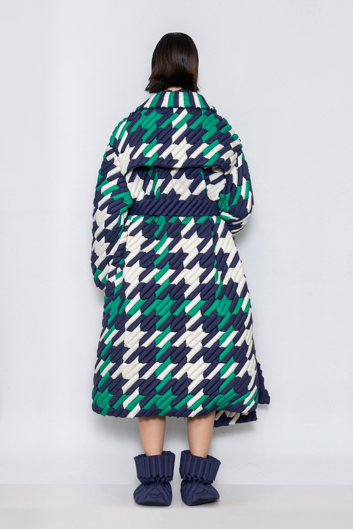 RAXXY CLASSIC HOUNDSTOOTH TEXTURE LAPEL GOOSE DOWN COAT