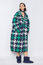 RAXXY CLASSIC HOUNDSTOOTH TEXTURE LAPEL GOOSE DOWN COAT