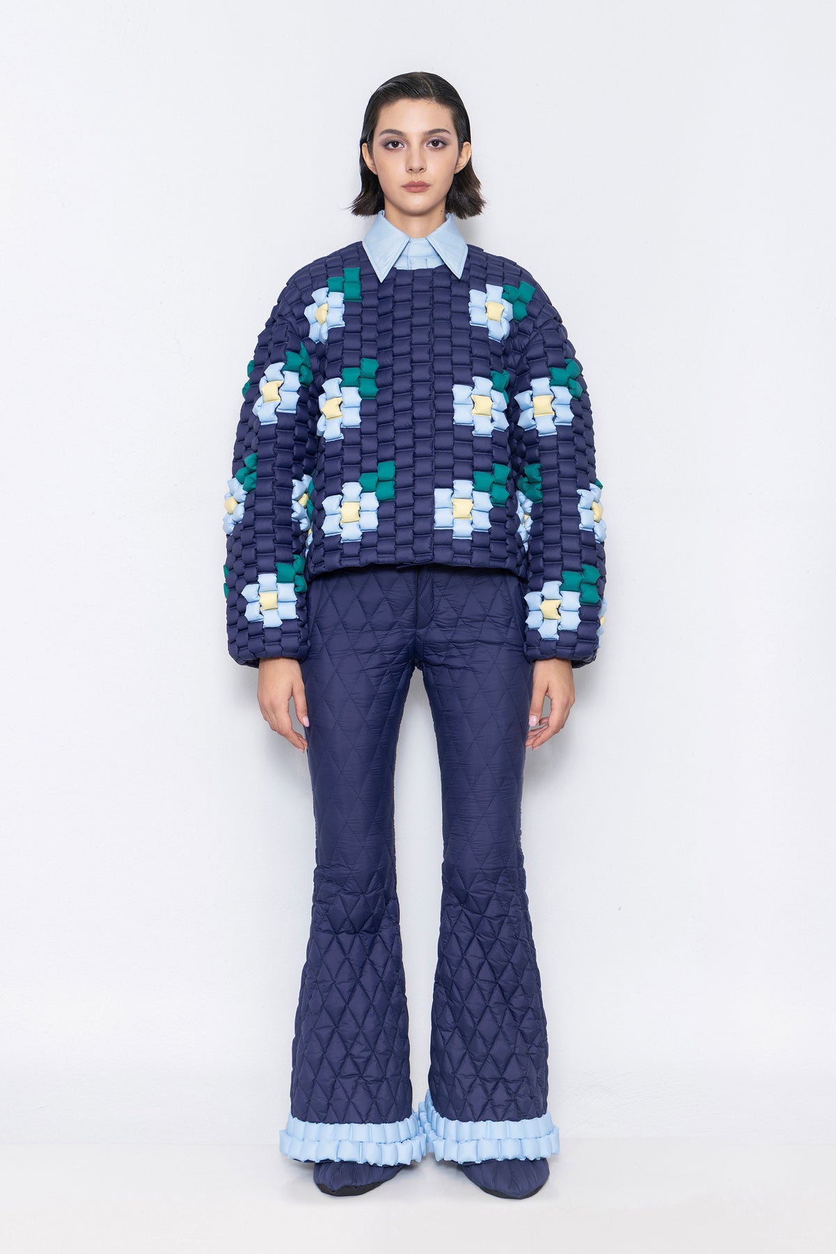 RAXXY WOVEN TEXTURE FLOWER PATTERN DOWN SWEATSHIRT