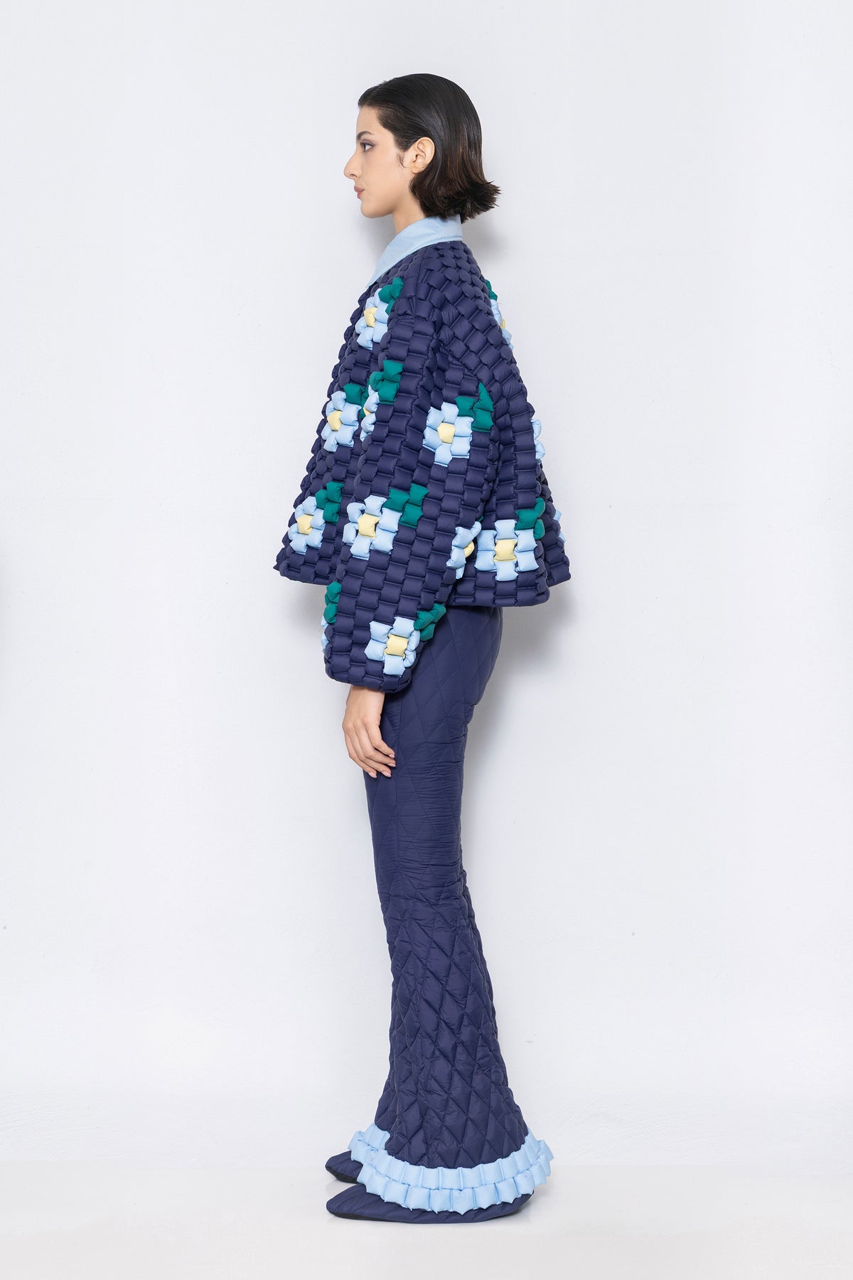 RAXXY WOVEN TEXTURE FLOWER PATTERN DOWN SWEATSHIRT
