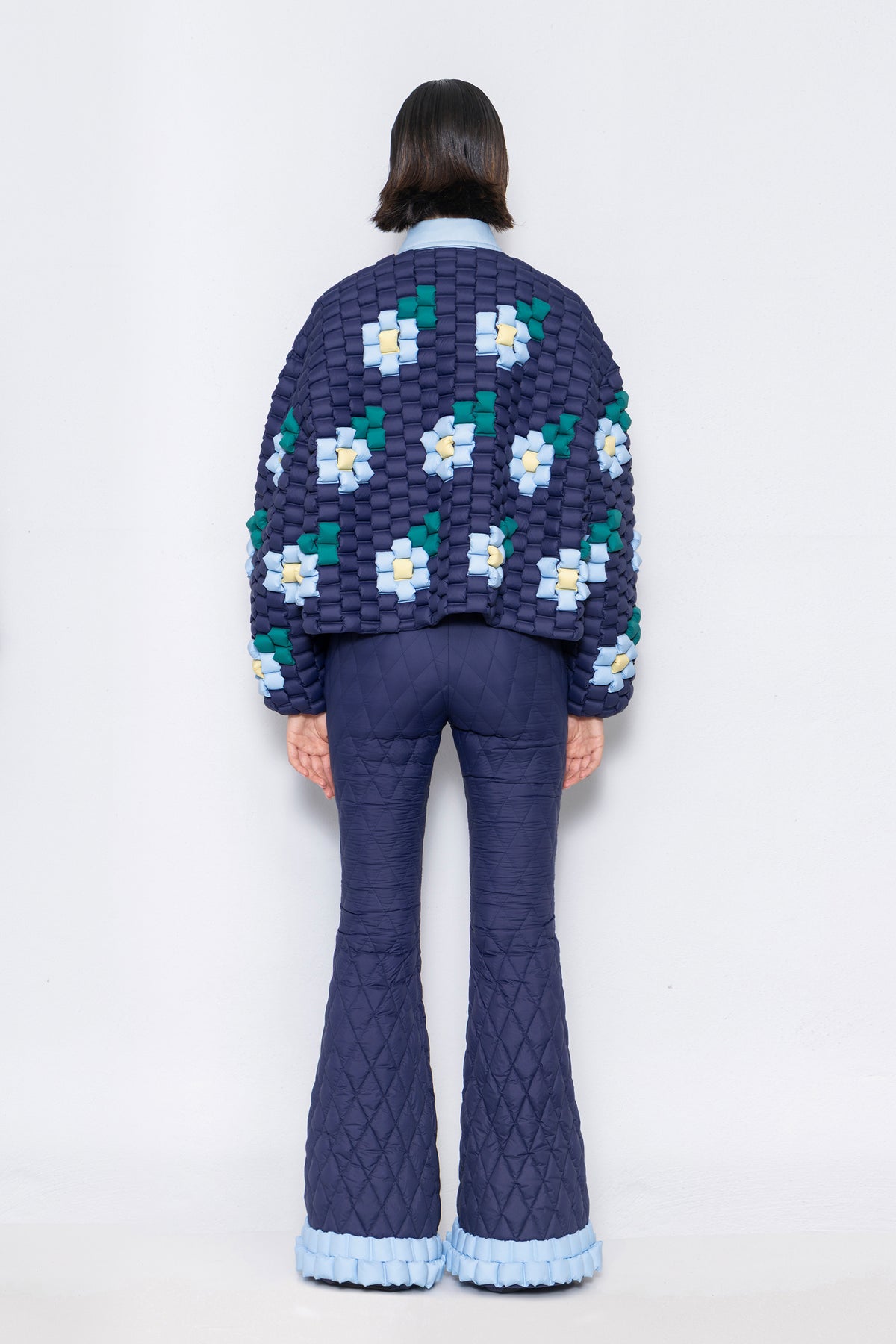 RAXXY WOVEN TEXTURE FLOWER PATTERN DOWN SWEATSHIRT