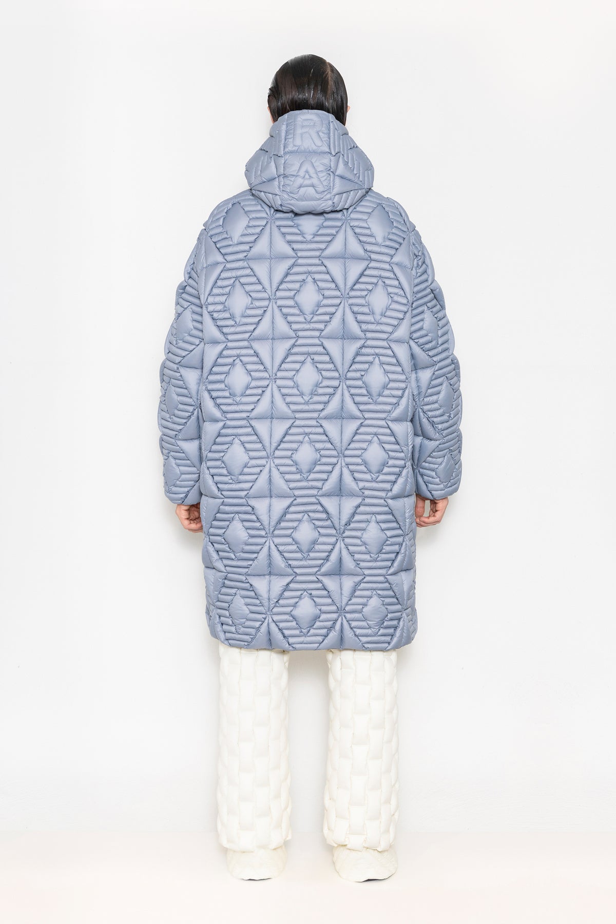 RAXXY QUILTED STRIPE LONG-LENGTH HOODED GOOSE DOWN COAT