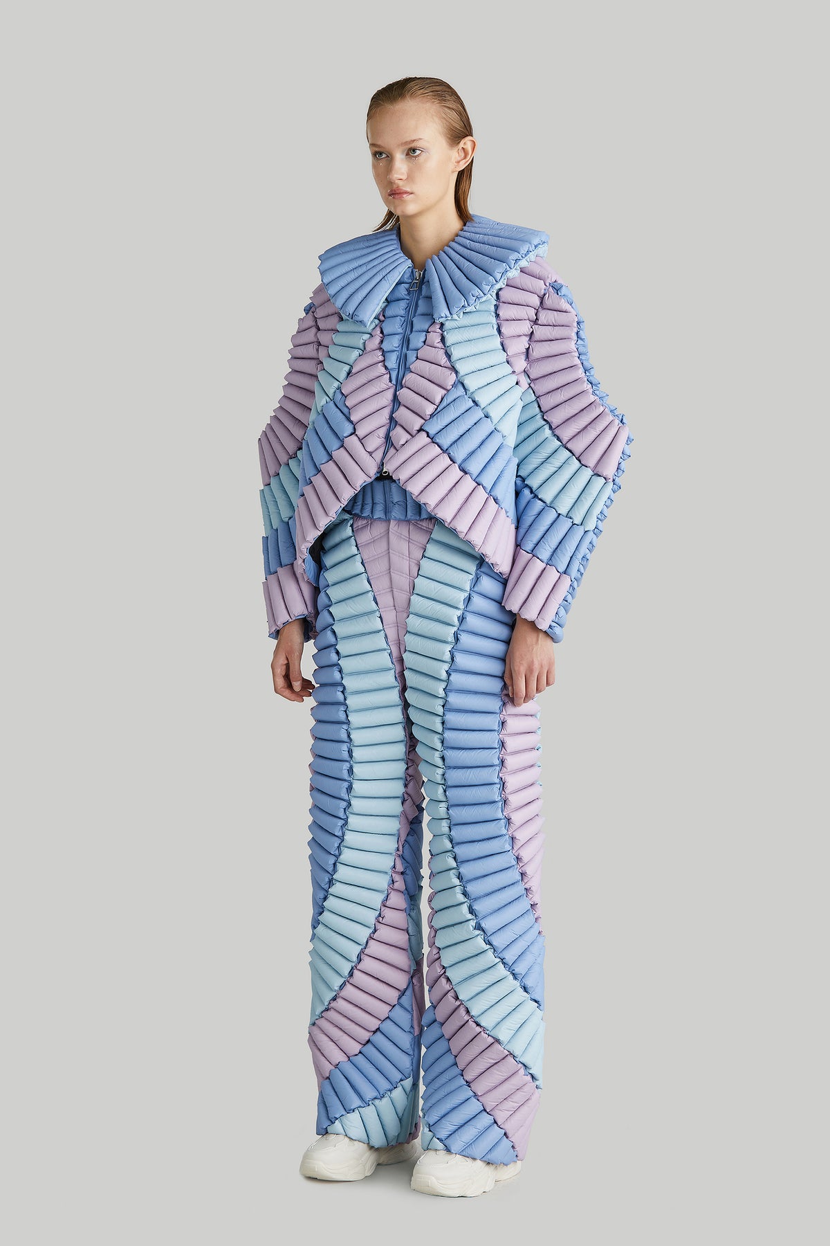 COLOUR PLANT STEM AND LEAF VEINED LAPEL GOOSE DOWN JACKET