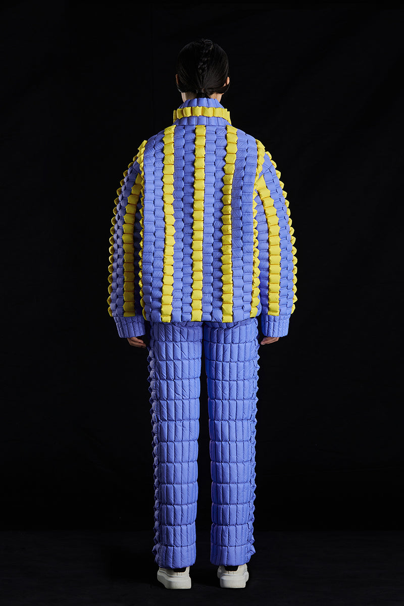 5-DIMENSIONAL CROCODILE PATTERN TWO-TONE KNIT SHAWL COLLAR GOOSE DOWN SWEATER