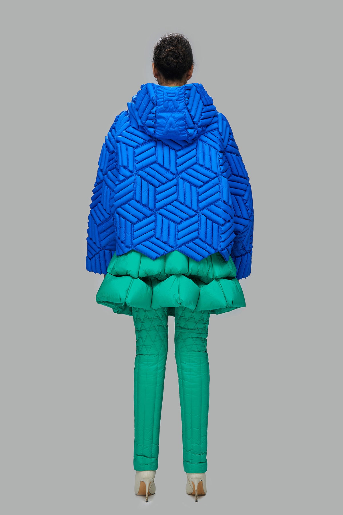 3D CUBE TEXTURED BAT SLEEVE DOWN JACKET