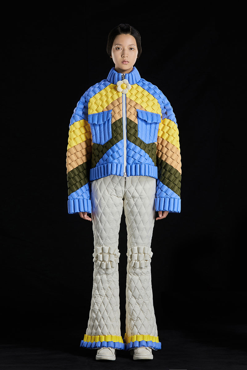 5-DIMENSIONAL TEXTURE COLOR BLOCK GOOSE DOWN JACKET