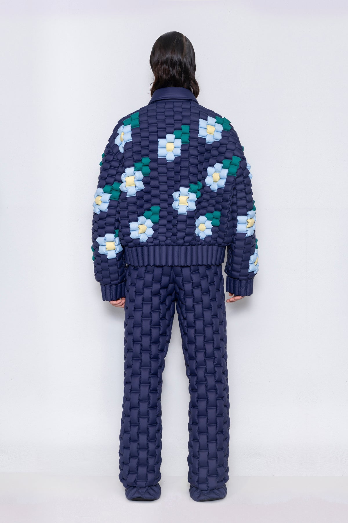 RAXXY WOVEN TEXTURE FLOWER PATTERN DOWN JACKET