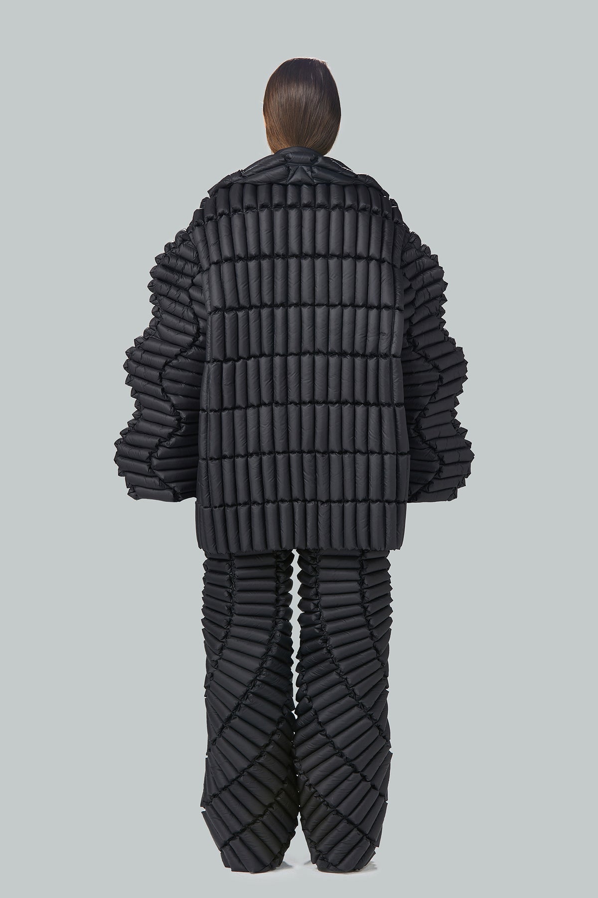 GEOMETRIC SILHOUETTE WAVY SLEEVE BAMBOO PATTERN LAPEL COAT