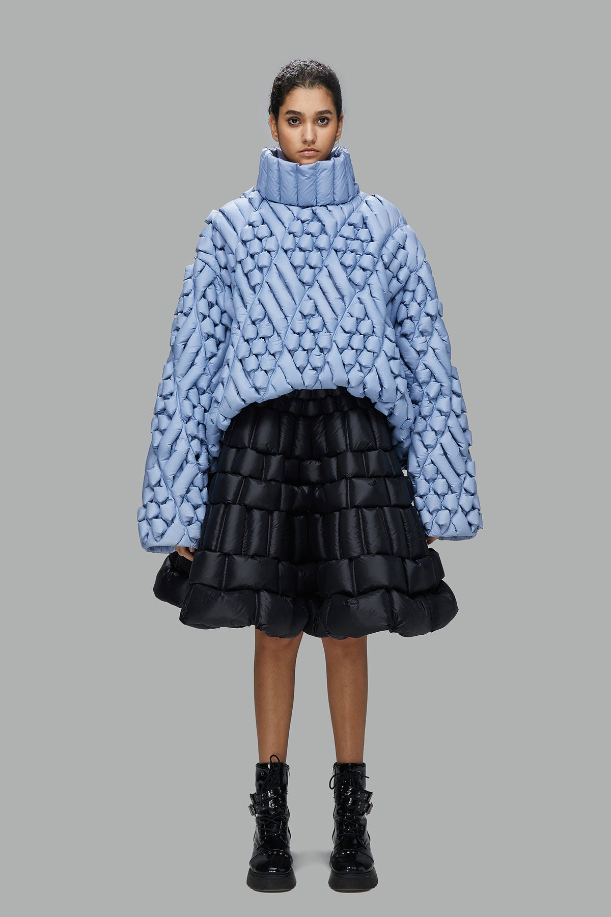 5D RHOMBUS TEXTURE TURTLENECK DOWN SWEATER
