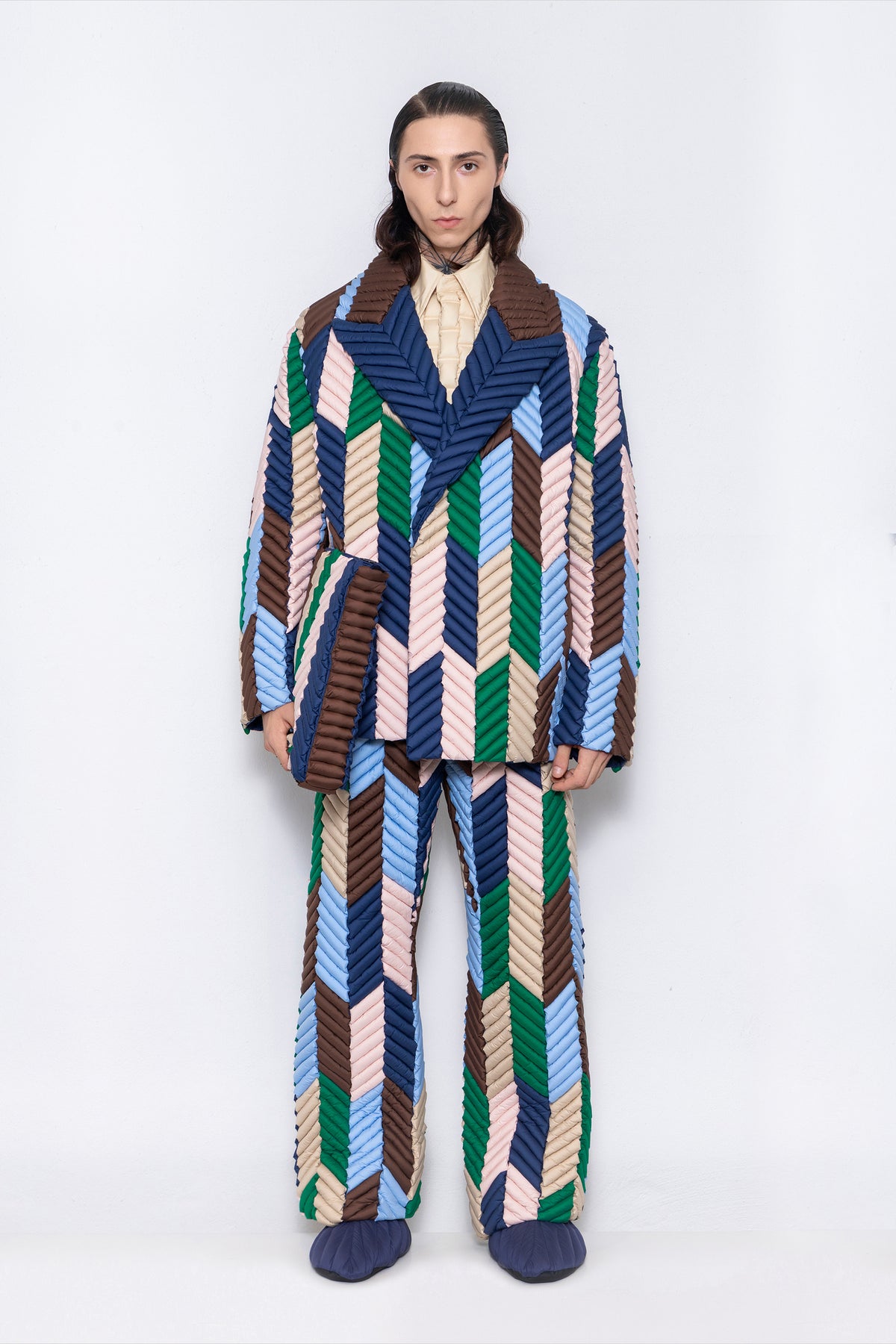 RAXXY COLORFUL HERRINGBONE PATTERN GOOSE DOWN BLAZER