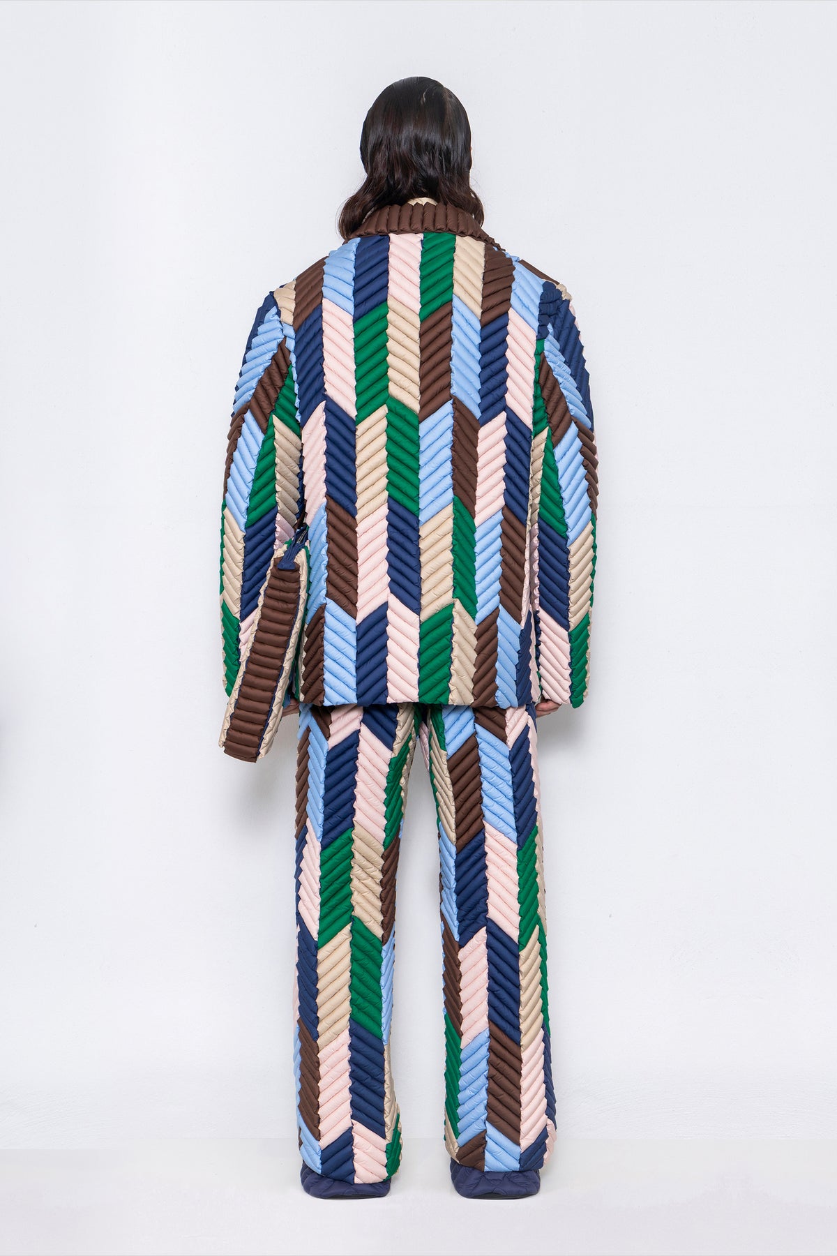 RAXXY COLORFUL HERRINGBONE PATTERN GOOSE DOWN BLAZER