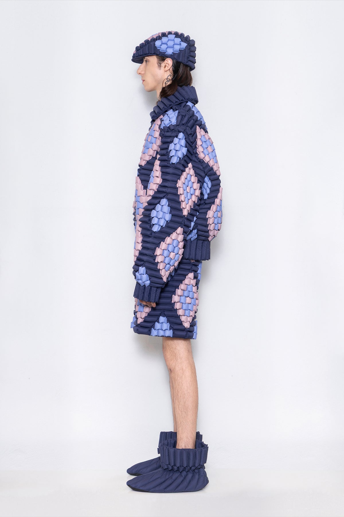 RAXXY CLASSIC FIREWORKS QUILTED CHECK PATTERN GOOSE DOWN JACKET