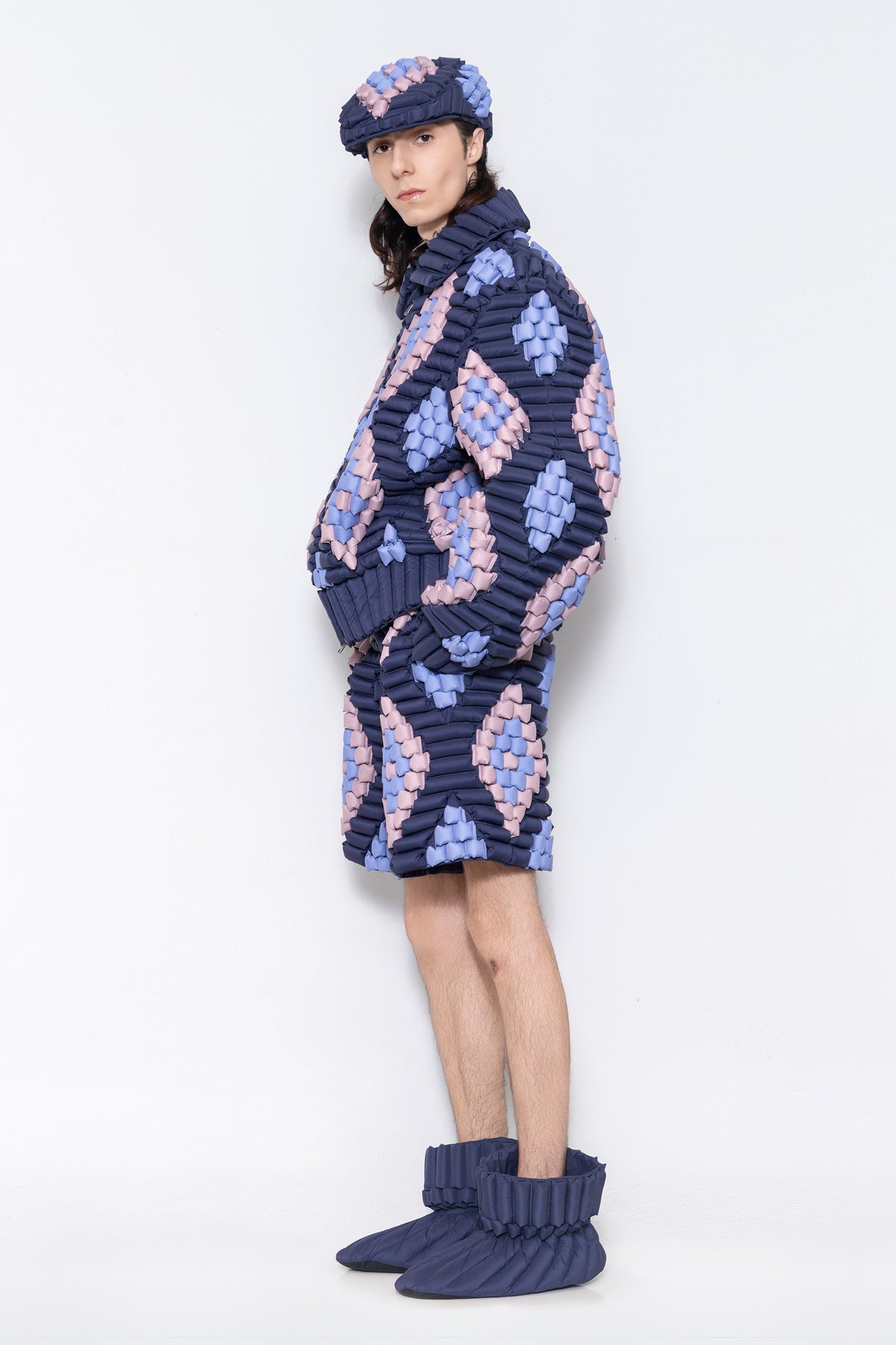 RAXXY CLASSIC FIREWORKS QUILTED CHECK PATTERN GOOSE DOWN JACKET