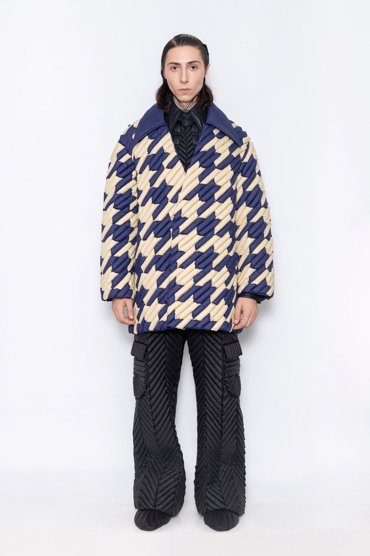 RAXXY HOUNDSTOOTH PATTERN GOOSE DOWN COAT