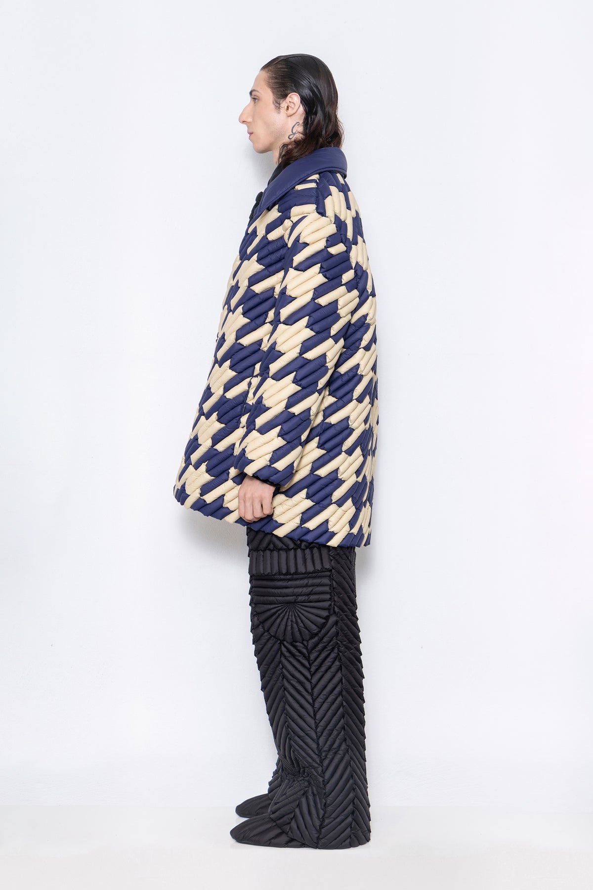 RAXXY HOUNDSTOOTH PATTERN GOOSE DOWN COAT