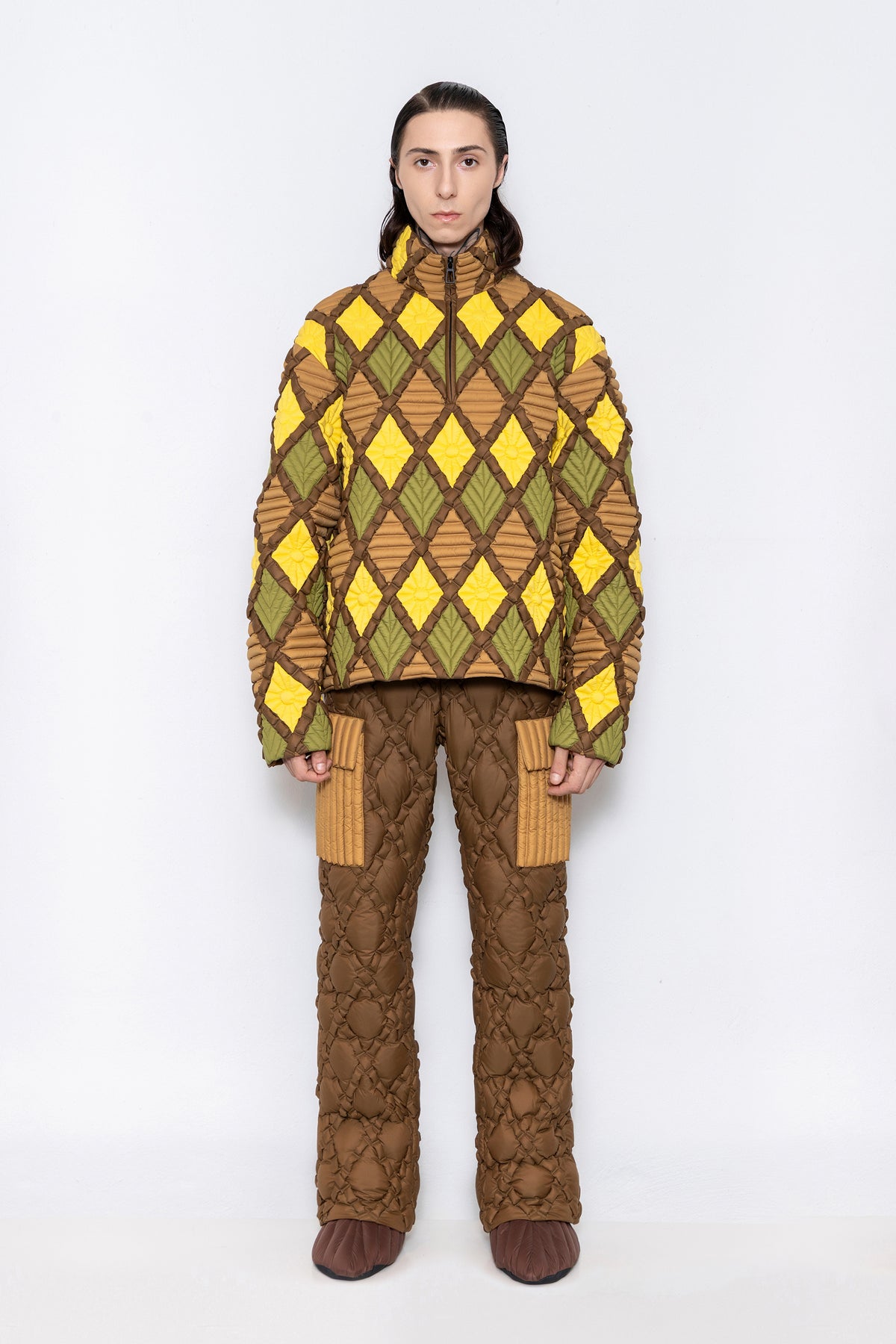 RAXXY “SUNFLOWER” QUILTED PATTERN GOOSE DOWN HOODIE