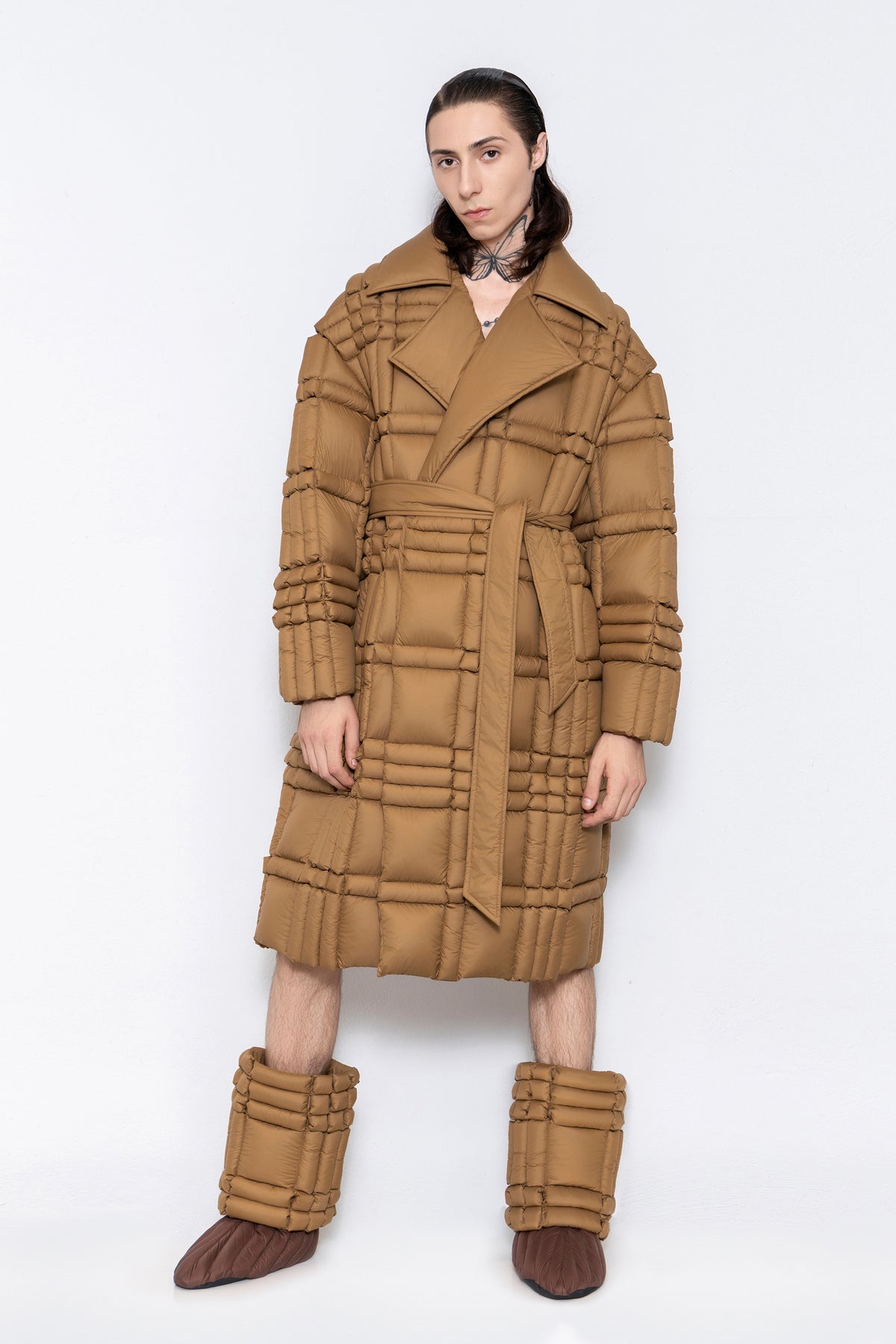 RAXXY CLASSIC SCOTTISH TARTAN NOTCH COLLAR GOOSE DOWN COAT