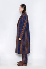 RAXXY COLOR-BLOCKED HERRINGBONE PATTERN LONG-LENGTH GOOSE DOWN COAT