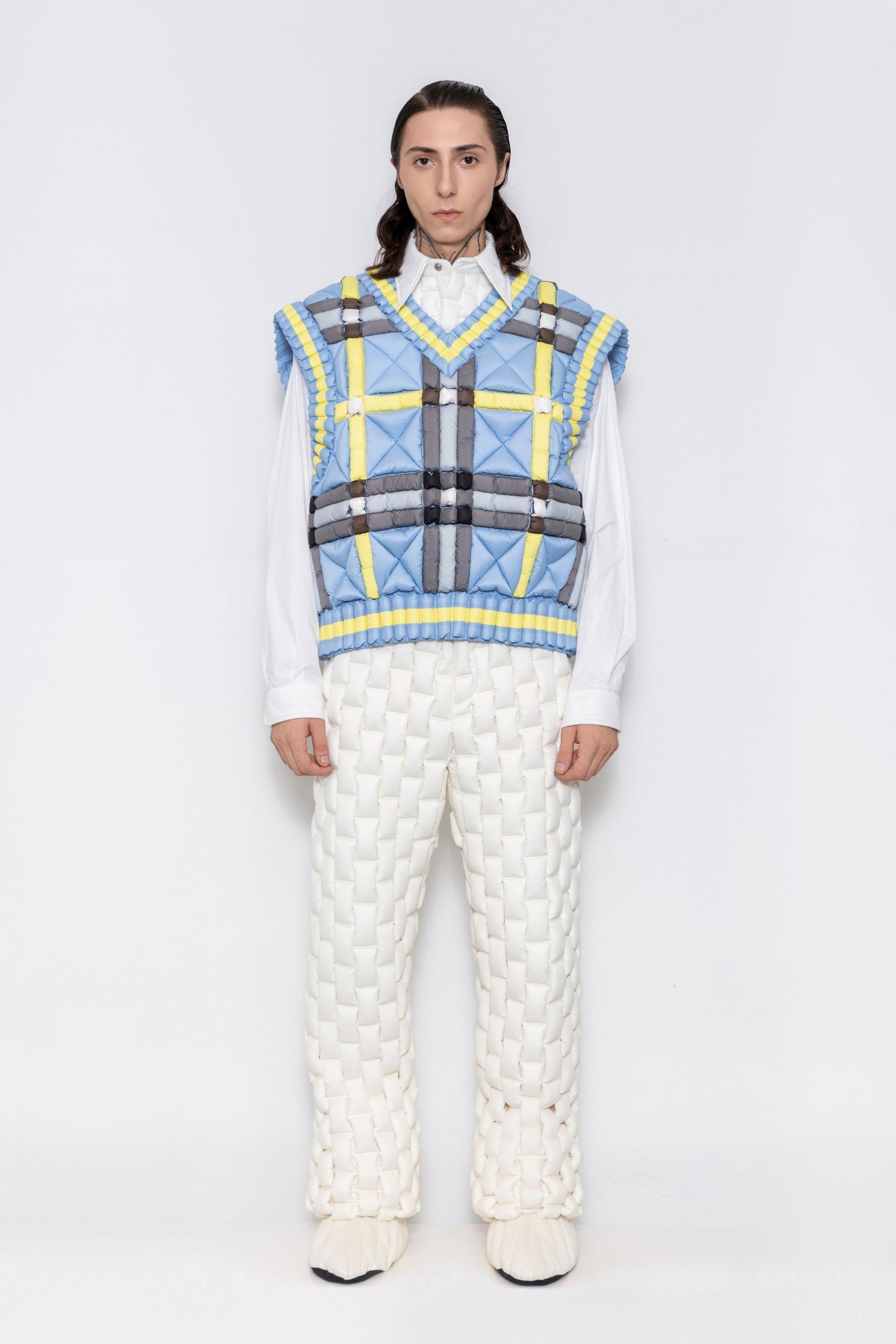 RAXXY CLASSIC SCOTTISH TARTAN V-NECK GOOSE DOWN VEST