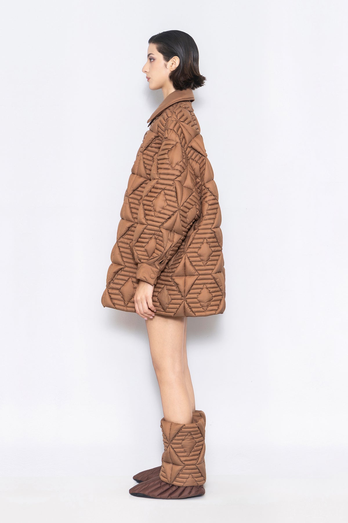 RAXXY QUILTED STRIPE GOOSE DOWN COAT