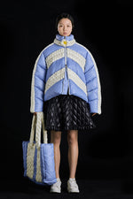 WOVEN PATTERN COLOR BLOCK GOOSE DOWN JACKET