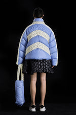 WOVEN PATTERN COLOR BLOCK GOOSE DOWN JACKET