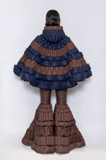 RAXXY CLASSIC COLOR-BLOCKED CASUAL HOODED GOOSE DOWN CAPE