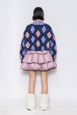 RAXXY FIREWORKS QUILTED CHECK PATTERN V-NECK GOOSE DOWN SWEATER