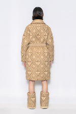RAXXY QUILTED STRIPE LONG-LENGTH LAPEL GOOSE DOWN COAT
